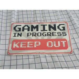 Gaming In Progress Keep Out Tin Metal Sign 12" X 7" Wall Decor Video Game